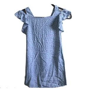 Lucky Brand Kids Girls shift dress Floral Blue sz 8 cold Shoulder Ruffle sleeve